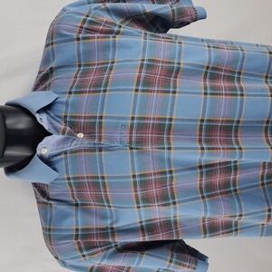 Vintage Y2K Tommy Hilfiger blue & red plaid color block LG preppy polo shirt